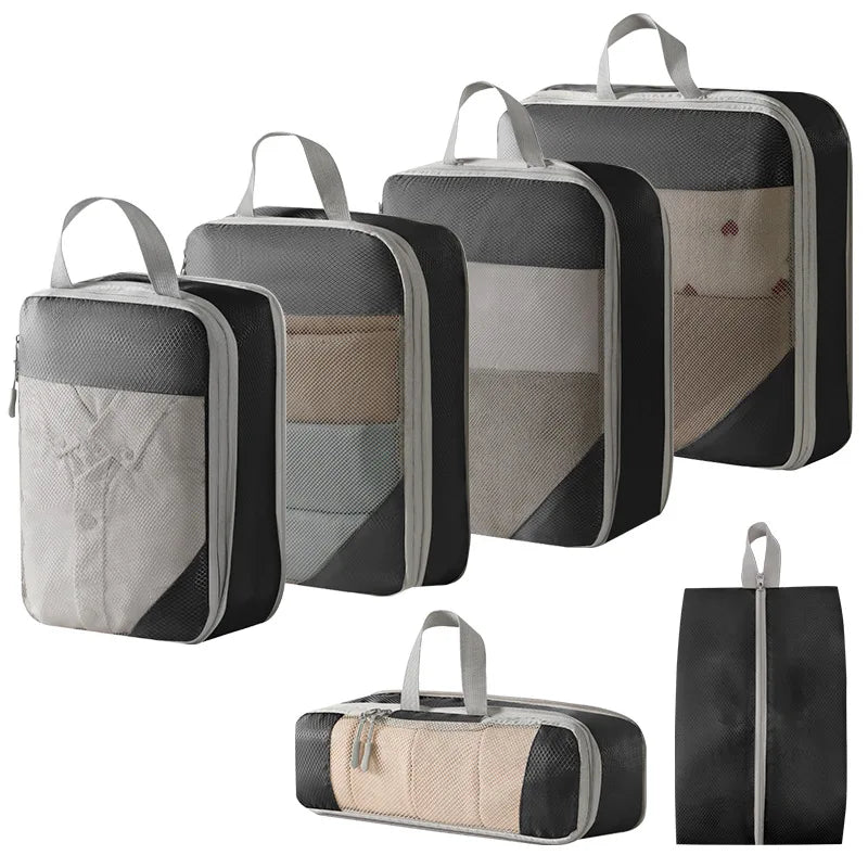 Packing Cubes for Suitcases (Black- W/Cover)
