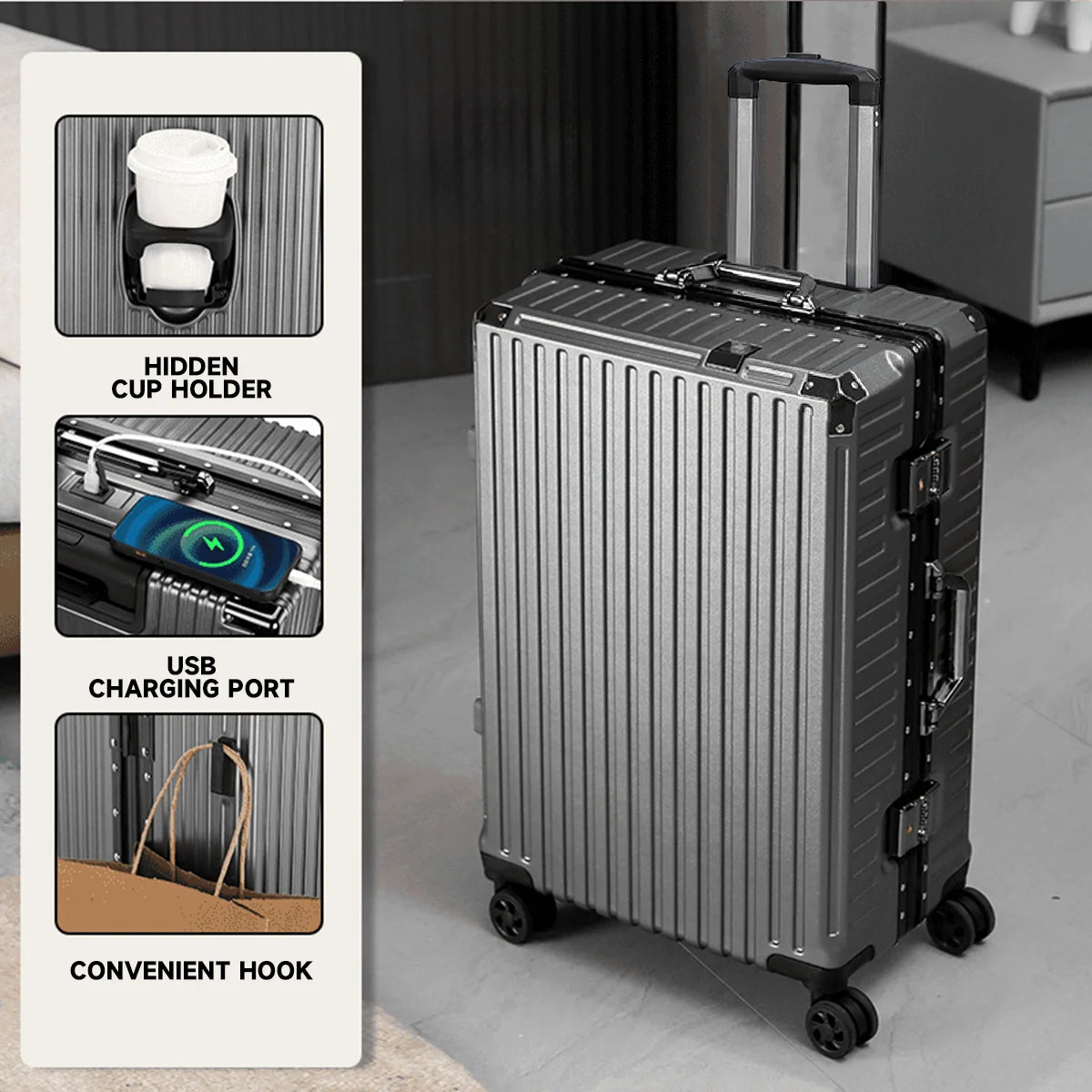 Travel Trolley Luggage (Dark Gray-1)
